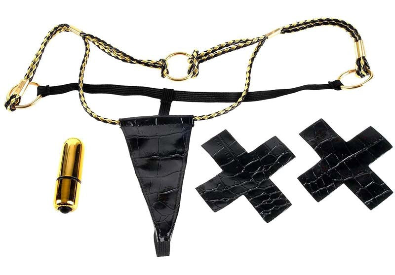 Pipedream Products Fetish Fantasy Gold Vibrating Micro G String Set Remote Control - - G-Strings, Panties and Shorts
