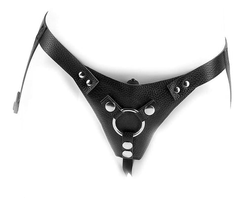 Pipedream Products Fetish Fantasy Leather Low Rider Strap On Harness Black Premium - Strap On Sextoys