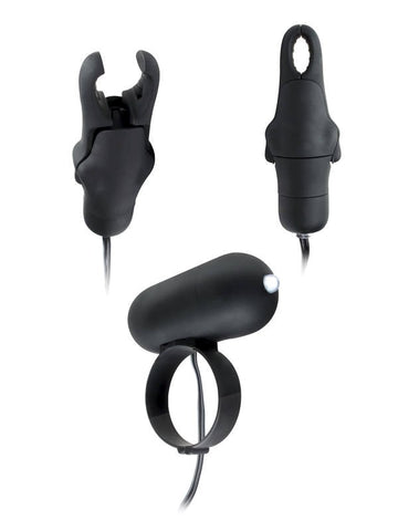 Pipedream Fetish Fantasy Vibrating Cock Ring & Nipple Clamps Synchronized - Nipple and Clit Clamps