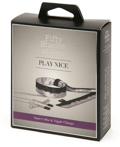 Love Honey Fifty Shades of Grey Play Nice Satin and Lace Collar and Clamps - Collars and Leads