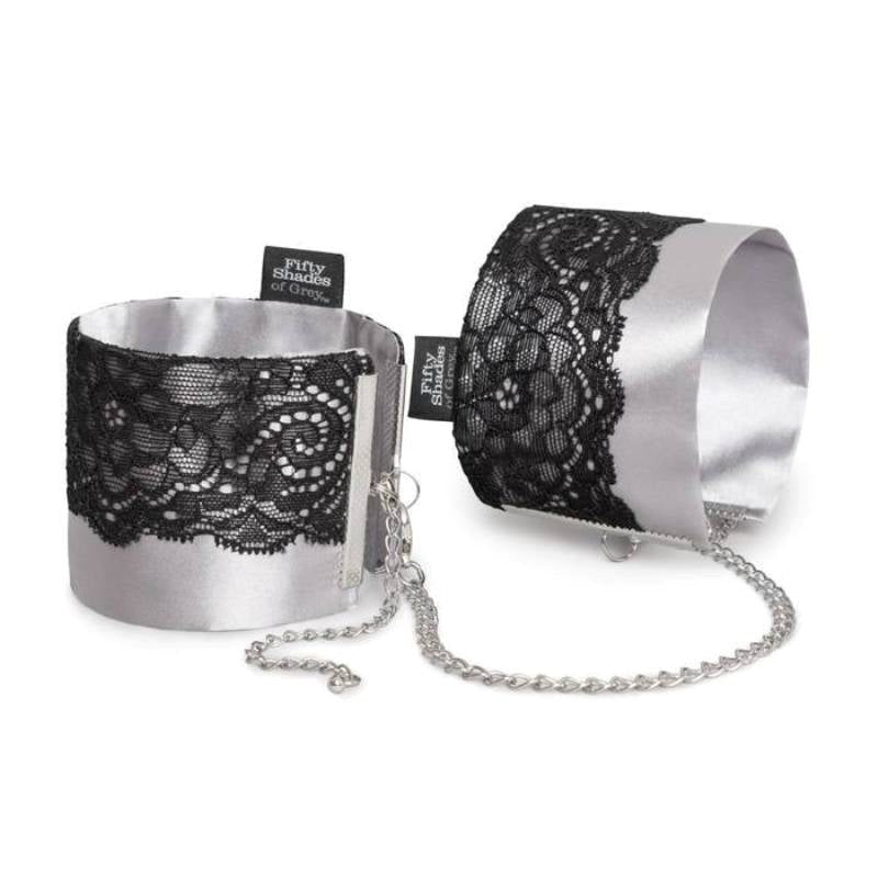 Love Honey Fifty Shades of Grey Play Nice Satin and Lace Wrist Cuffs - - Collars and Leads