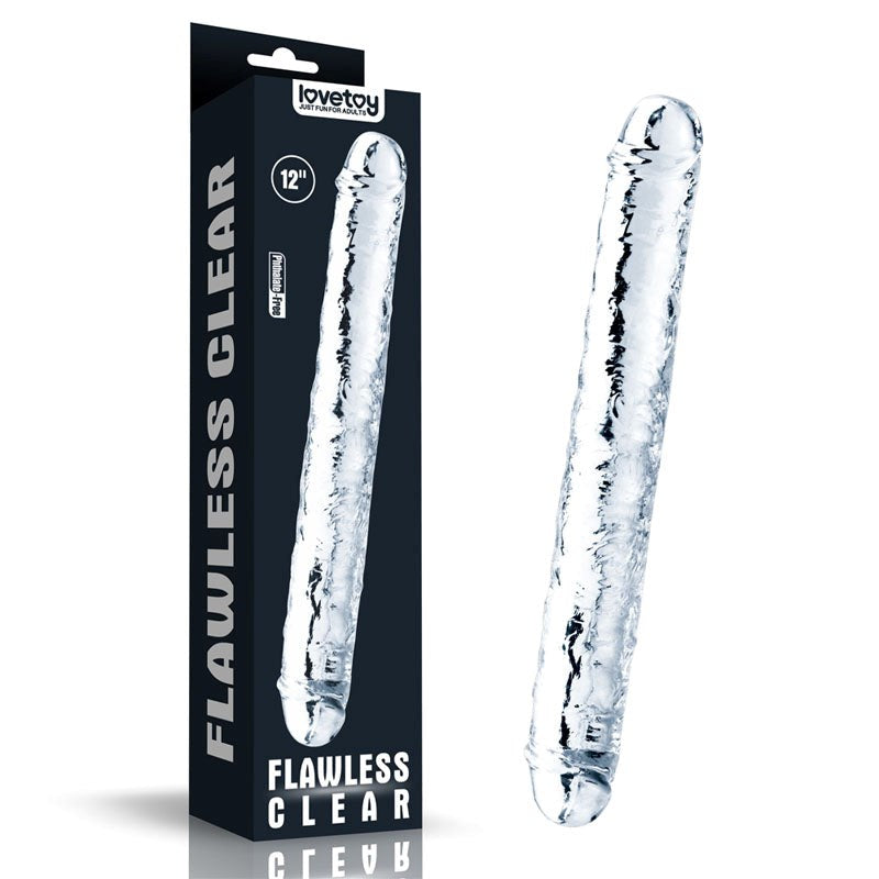 Lovetoy Flawless Clear Double Dildo 12 Inch Premium TPE Construction - - Double Ender