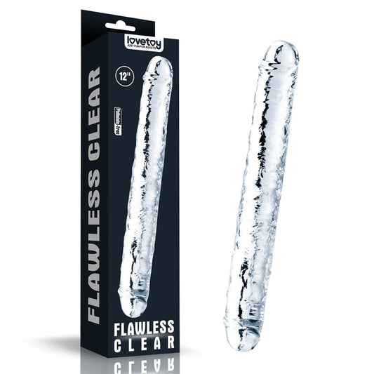 Lovetoy Flawless Clear Double Dildo 12 Inch Premium TPE Construction - - Double Ender