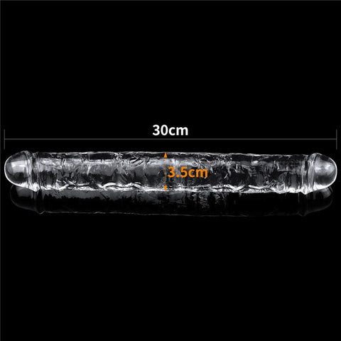 Lovetoy Flawless Clear Double Dildo 12 Inch Premium TPE Construction - Double Ender