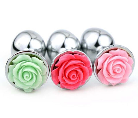 BDStyle Flower Steel Butt Plug Small with Decorative Floral Base - Steel Sex Toys