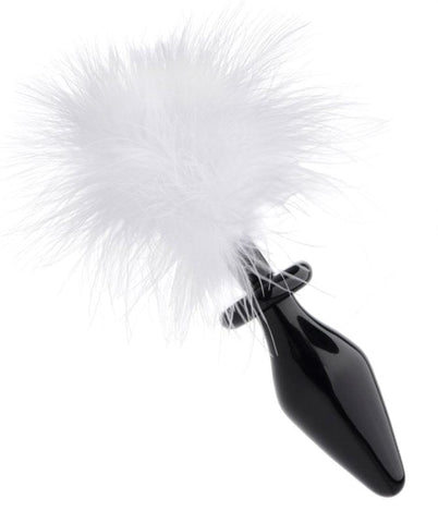 XR Brands Fluffer Bunny Tail Glass Anal Plug with Feather Tail Design - Glass Sex Toys