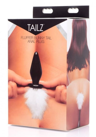 XR Brands Fluffer Bunny Tail Glass Anal Plug with Feather Tail Design - Glass Sex Toys