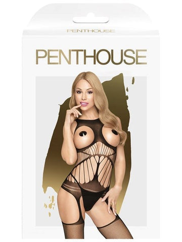 Penthouse Lingerie Strappy Seduction Suspender Bodystocking Black Lingerie - Bras and Bra Sets