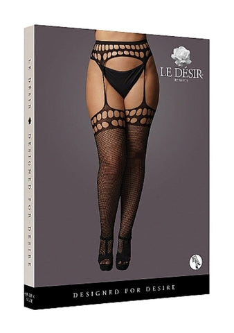 Shots Toys Garterbelt Stockings With Open Design Black Fishnet Lingerie - Hosiery