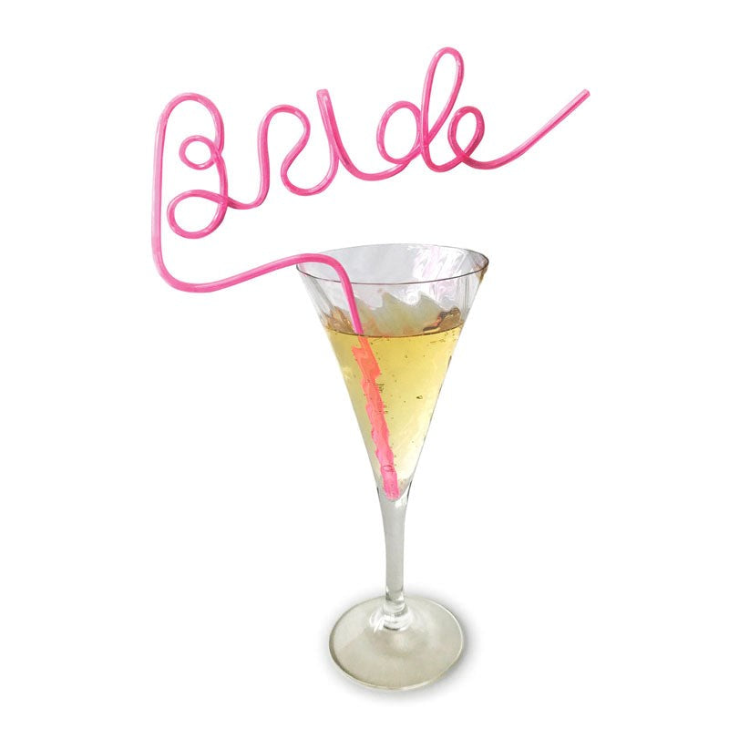 Little Genie Glitterati Bride Straw Pink Gold Glitter Party Accessory - - Bachelorette and Bucks