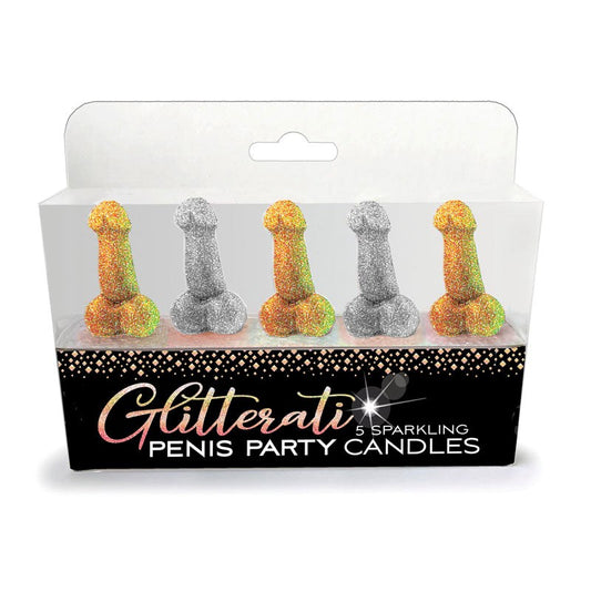 Little Genie Glitterati Penis Party Candles 5 Pack Metallic Sparkle - - Party Gifts and Novelties