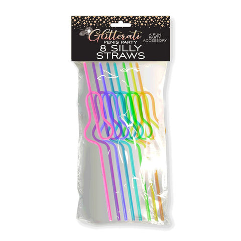 Little Genie Glittering Hens Party Silly Straws Set of 8 Penis Shaped - Bachelorette and Bucks