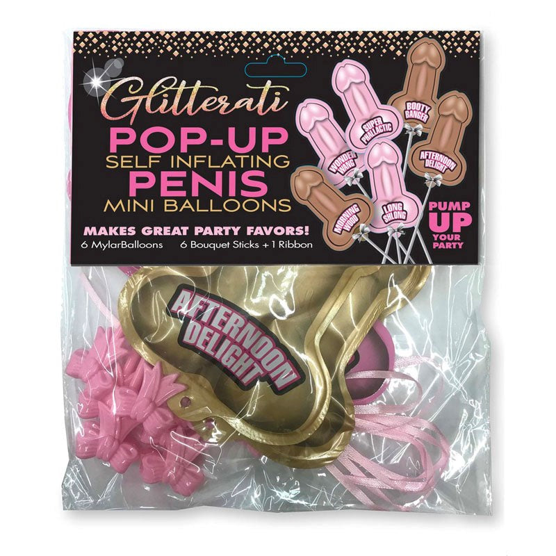 Little Genie Glittering Penis Balloons 6 Pack Glitter Party - - Bachelorette and Bucks