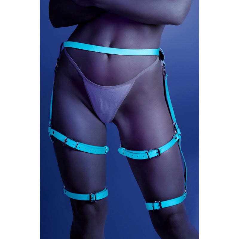 Fantasy Lingerie GLOW BUCKLE UP Leg Harness with Adjustable Buckles - - Her Fetish