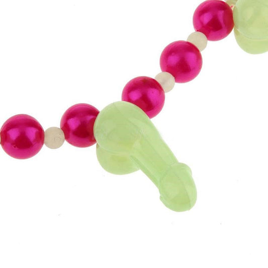 Hua Novelties Glow in Dark Dickie Necklace Pink Beads Penis Charms - - Fancy Dress Ups