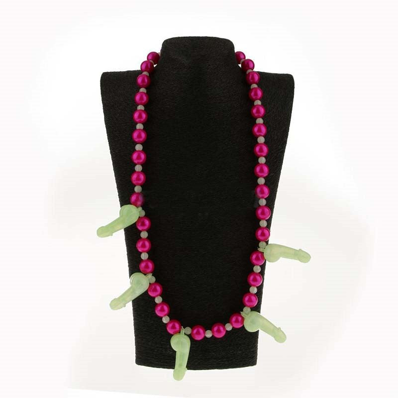 Hua Novelties Glow in Dark Dickie Necklace Pink Beads Penis Charms - - Fancy Dress Ups