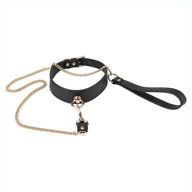 BDStyle Golden Lead BDSM Collar Red Black Premium PU Leather Design - Collars and Leads