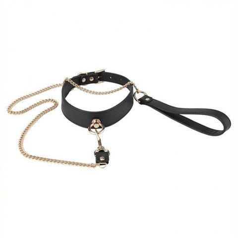BDStyle Golden Lead BDSM Collar Red Black Premium PU Leather Design - Collars and Leads