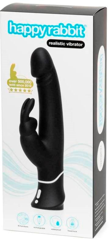 Love Honey Happy Rabbit Rechargeable Realistic Vibrator Black - - Rabbit Vibrators