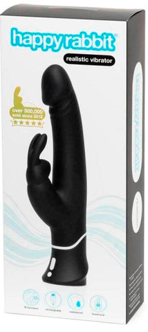 Love Honey Happy Rabbit Rechargeable Realistic Vibrator Black - Rabbit Vibrators