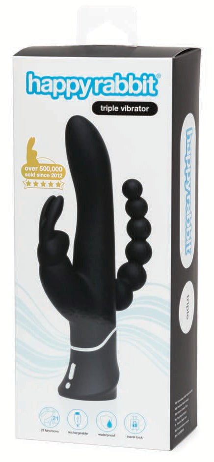 Love Honey Happy Rabbit Rechargeable Triple Curve Vibrator Black - - Rabbit Vibrators