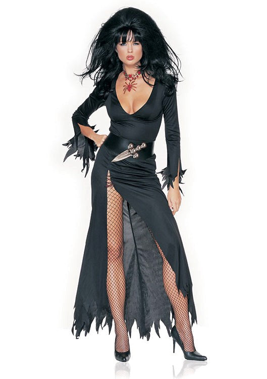 Leg Avenue Haunted House Mistress Costume Gothic Black Dress with Dagger Belt - - Fancy Dress Ups
