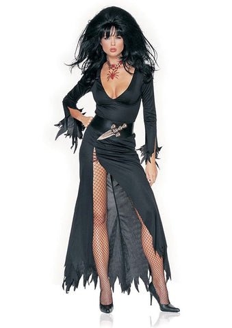 Leg Avenue Haunted House Mistress Costume Gothic Black Dress with Dagger Belt - Fancy Dress Ups