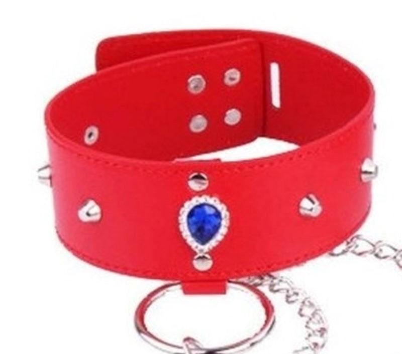 BDStyle Exquisite Bondage Collar Set with Heart Crystal Accents and Lead - Fancy Dress Ups