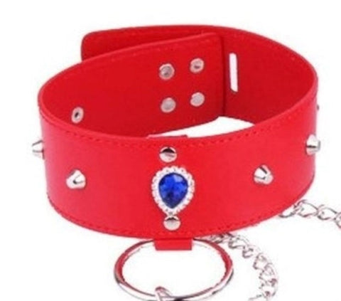 BDStyle Exquisite Bondage Collar Set with Heart Crystal Accents and Lead - Fancy Dress Ups