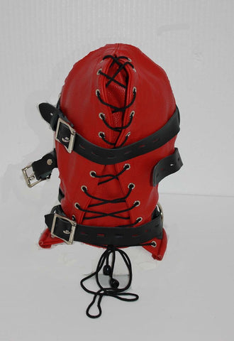 Hellish Red With Black Slave Hood & Blindfold Leather - Bondage Hoods
