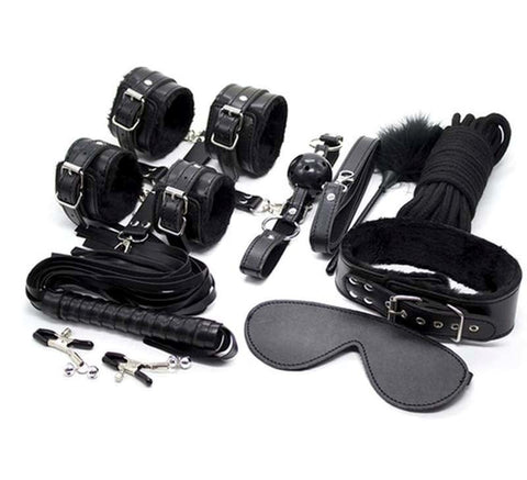 BDStyle Hogtie Fur Lined Body Restraints Kit 10 Pcs BDSM Bondage Set - Bondage Kits