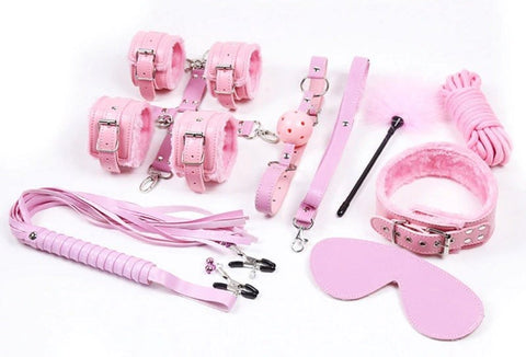 BDStyle Hogtie Fur Lined Body Restraints Kit 10 Pcs BDSM Bondage Set - Bondage Kits