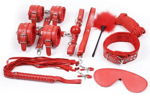 BDStyle Hogtie Fur Lined Body Restraints Kit 10 Pcs BDSM Bondage Set - Bondage Kits