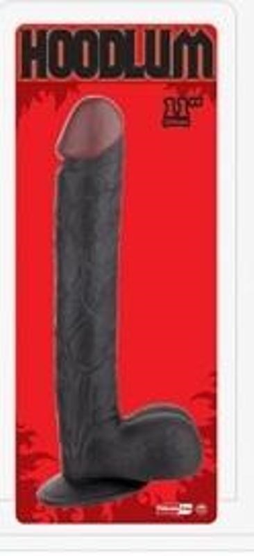 NANMA Corporation Hoodlum 11 Inch Straight Dildo with Balls Black Suction Cup - - Realistic Dildos