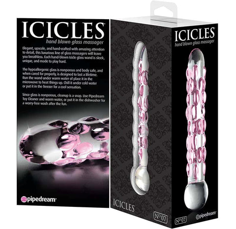 Pipedream Icicles No 07 Hand Blown Glass Dildo with Temperature Play - Glass Sex Toys