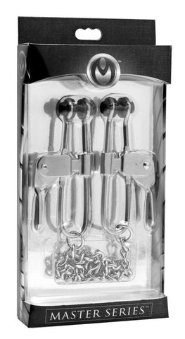XR Brands Intensity Nipple Press Clamps With Chain Adjustable Pressure - Nipple and Clit Clamps
