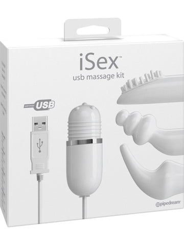 Pipedream iSex USB Rechargeable Couples Massage Sex Kit with 3 Attachments - Electro Sex