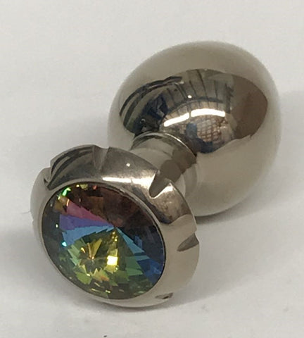 Hells Couture Jewelled Lotus Metal Butt Plug Small Rainbow Premium Steel - Steel Sex Toys