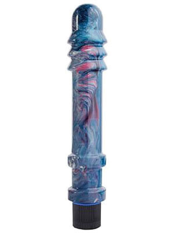 BDStyle KamaDiva Ribbed 7 Glass Vibrator with Rainbow Hydrographic Design - - Vibrating Dildos