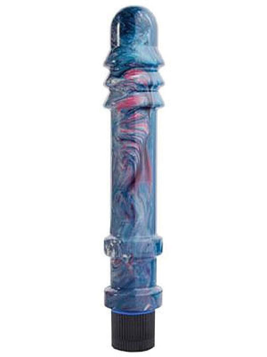 BDStyle KamaDiva Ribbed 7 Glass Vibrator with Rainbow Hydrographic Design - - Vibrating Dildos