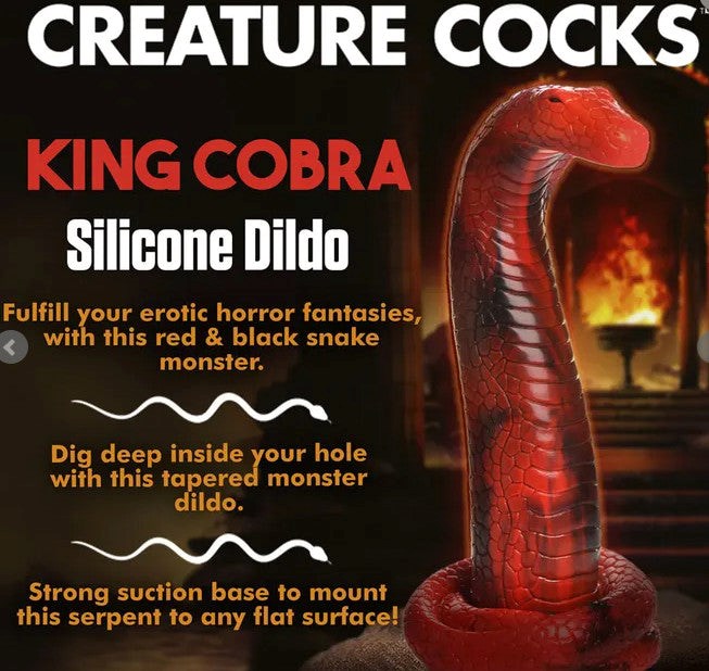 XR Brands King Cobra Silicone Dildo with Scale Texture and Curved Design - - Non-Realistic Dildos