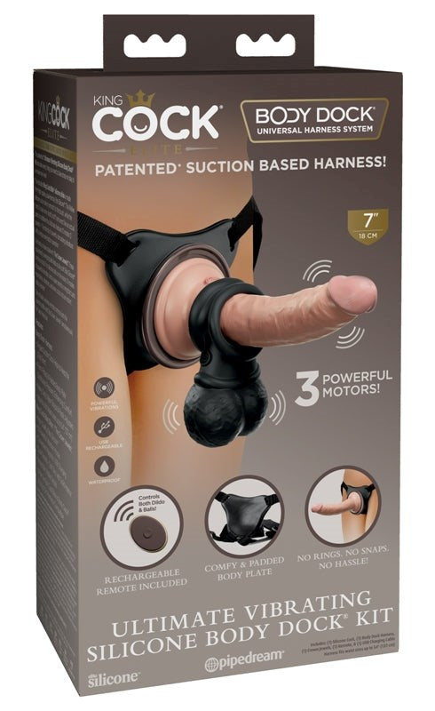 Pipedream Products King Cock Elite Ultimate Vibrating Silicone Body Dock Kit - - Realistic Dildos