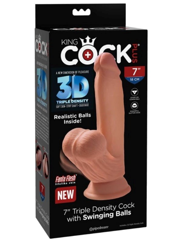 Pipedream Products King Cock Plus 7 Inch Triple Density Cock With Swinging Ball - - Realistic Dildos