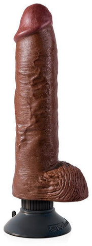 Pipedream Products King Cock 10 inch Vibrating Cock with Balls Brown Posable - Realistic Dildos