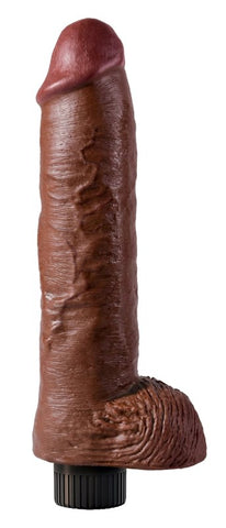Pipedream Products King Cock 10 inch Vibrating Cock with Balls Brown Posable - Realistic Dildos