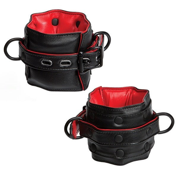 Kink Leather Submissive Accessories Wrist Restraint Black/Red - - Cuffs and Restraints