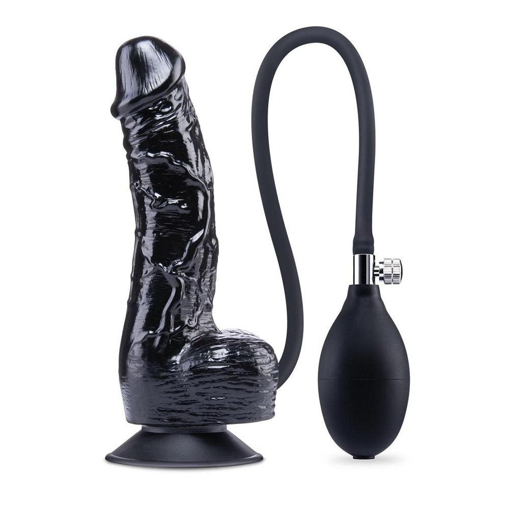 Xgen Size Up Realistic Inflatable Dildo with Balls Black Pump Control - - Inflatable Dildos and Vibrators