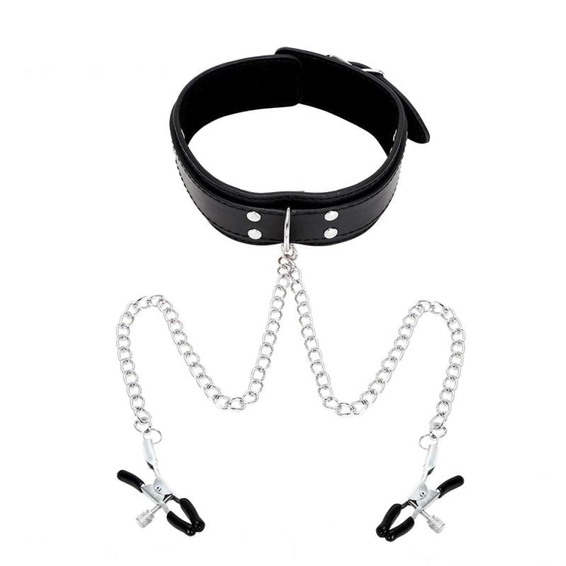 BDStyle KinkCraft Slave Collar Leather and Nipple Clamps Premium Leather Set - Collars and Leads