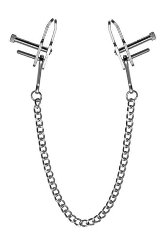XR Brands Kneel Nose To Genitals Kneeling Clamps with Adjustable Chain - Breast and Nipple Toys