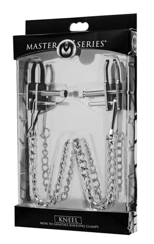 XR Brands Kneel Nose To Genitals Kneeling Clamps with Adjustable Chain - Breast and Nipple Toys